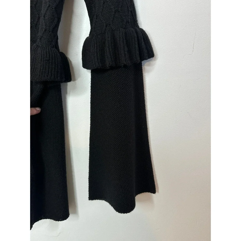 Mother of Pearl Sweater Womens Medium Black Ruffle Bell Sleeve Knit Wool Blend